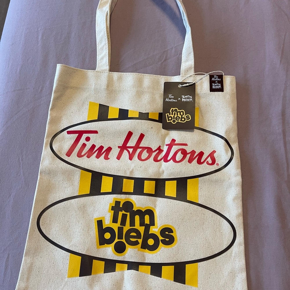 Tim Hortons Justin Bieber Tim Biebs Canvas Tote Bag NWT